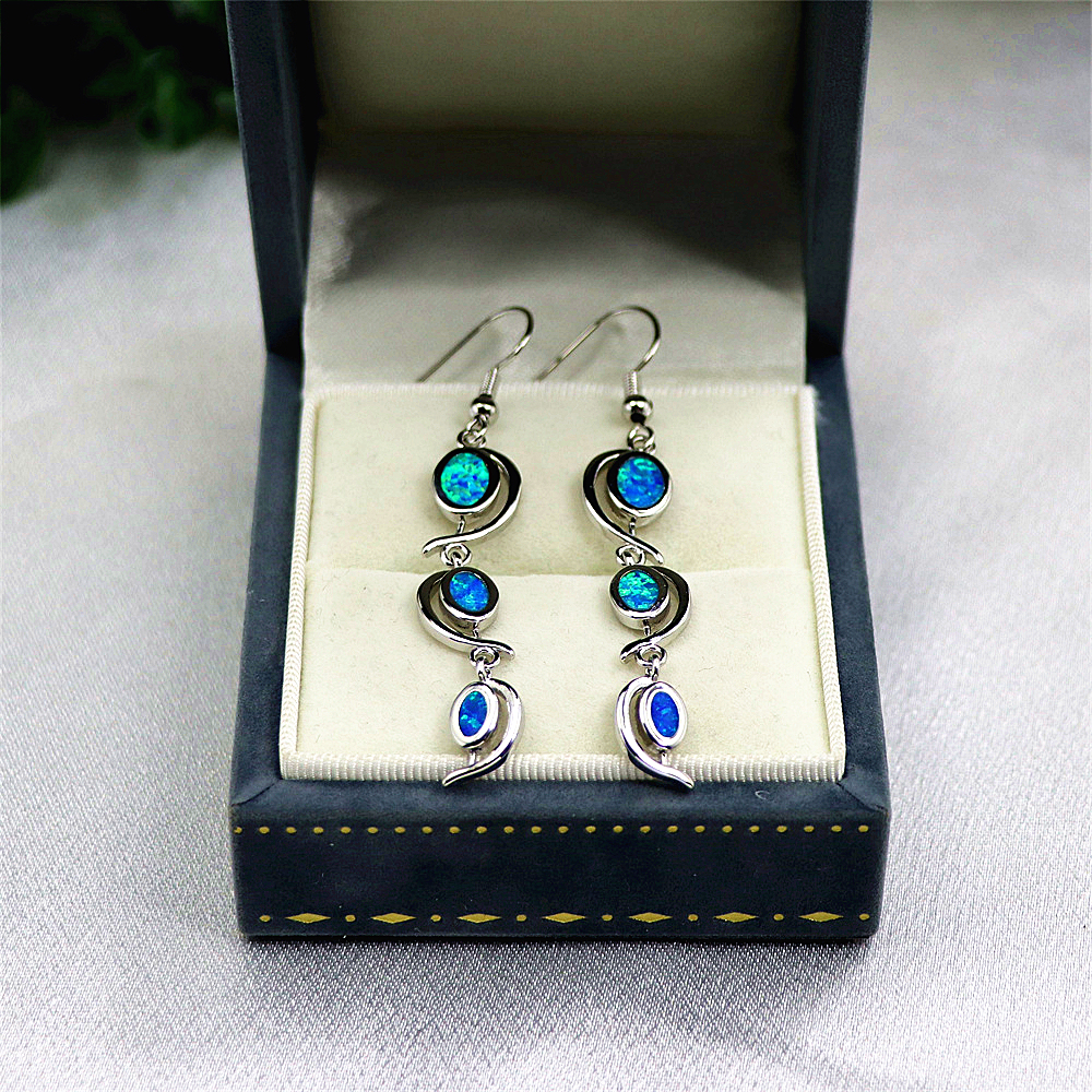 Willow Leaf Earrings, Blue Opal Teardrop Dangle Earrings, Minimalist Elegant Jewelry, Versatile Gift for Women