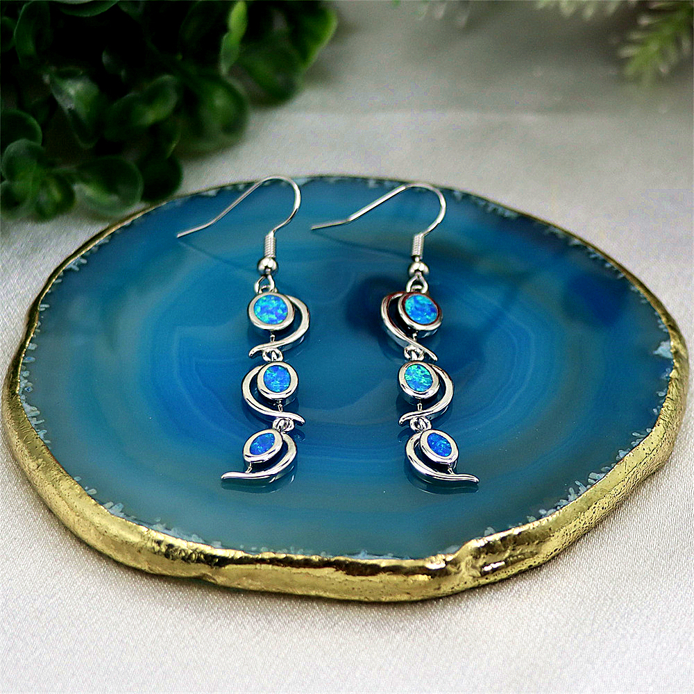 Willow Leaf Earrings, Blue Opal Teardrop Dangle Earrings, Minimalist Elegant Jewelry, Versatile Gift for Women