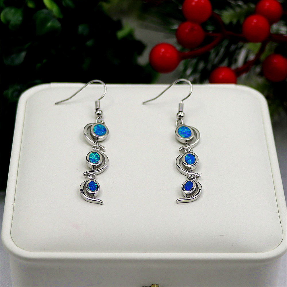 Willow Leaf Earrings, Blue Opal Teardrop Dangle Earrings, Minimalist Elegant Jewelry, Versatile Gift for Women