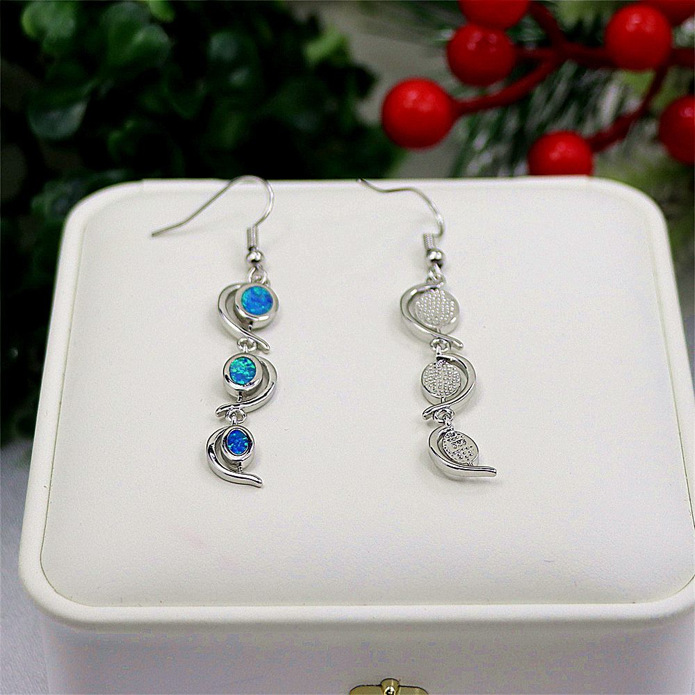 Willow Leaf Earrings, Blue Opal Teardrop Dangle Earrings, Minimalist Elegant Jewelry, Versatile Gift for Women