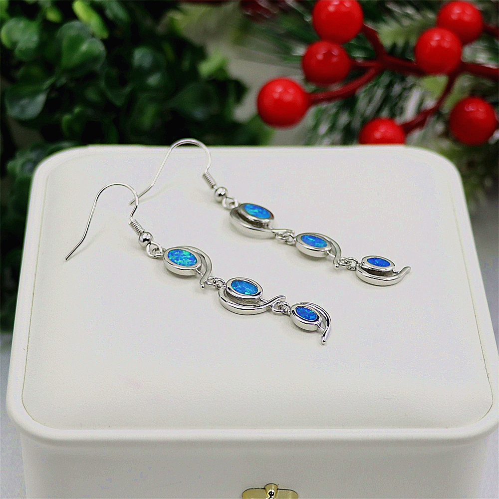 Willow Leaf Earrings, Blue Opal Teardrop Dangle Earrings, Minimalist Elegant Jewelry, Versatile Gift for Women