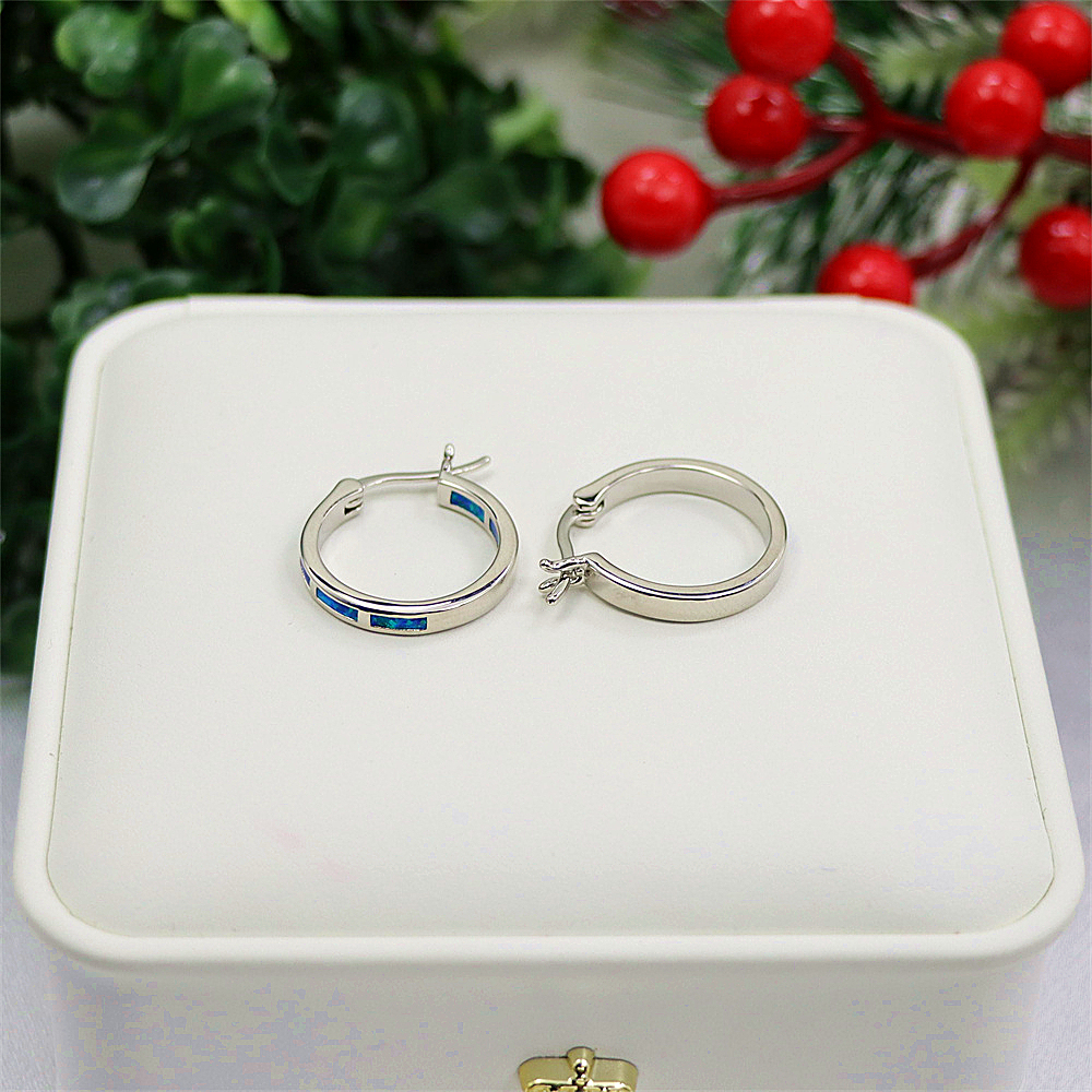 Tiny Blue Opal Hoop Earrings, Opal Small Circle Earrings, Dainty Celestial Jewelry, Whimsical Gift for Women