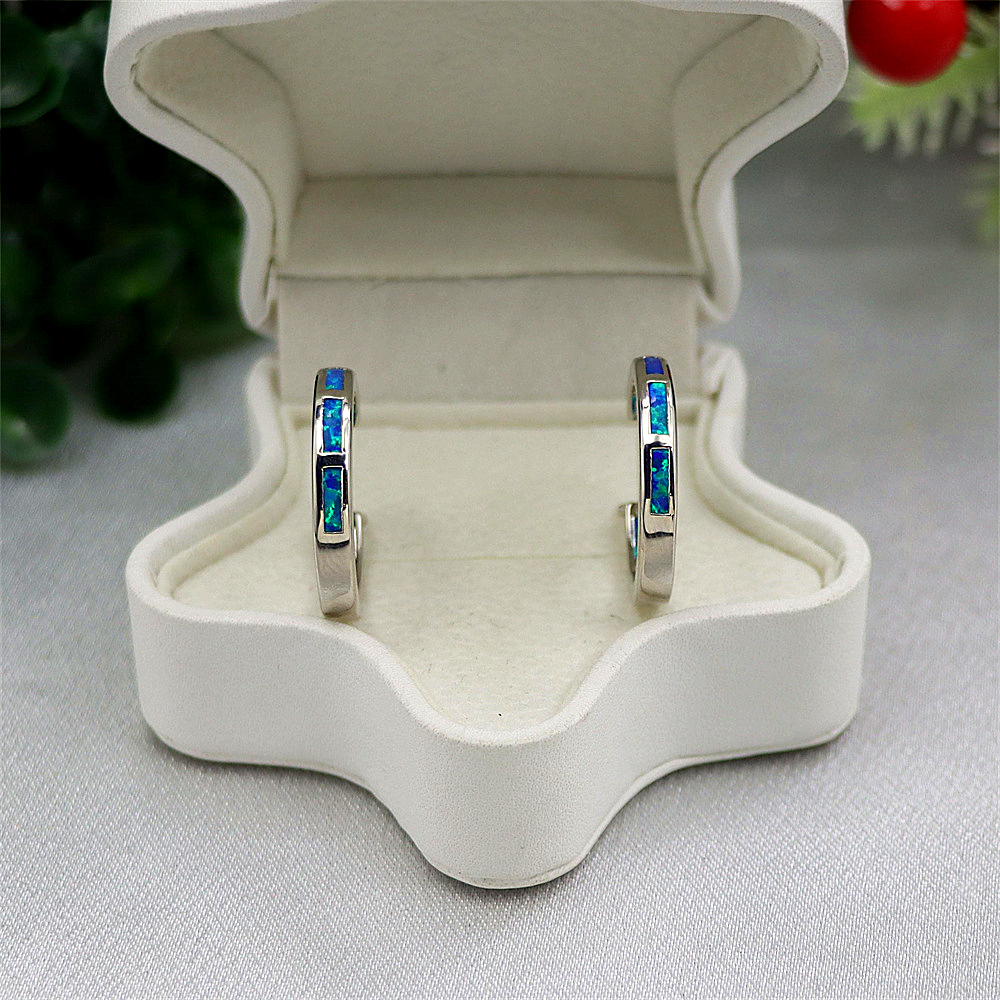 Tiny Blue Opal Hoop Earrings, Opal Small Circle Earrings, Dainty Celestial Jewelry, Whimsical Gift for Women