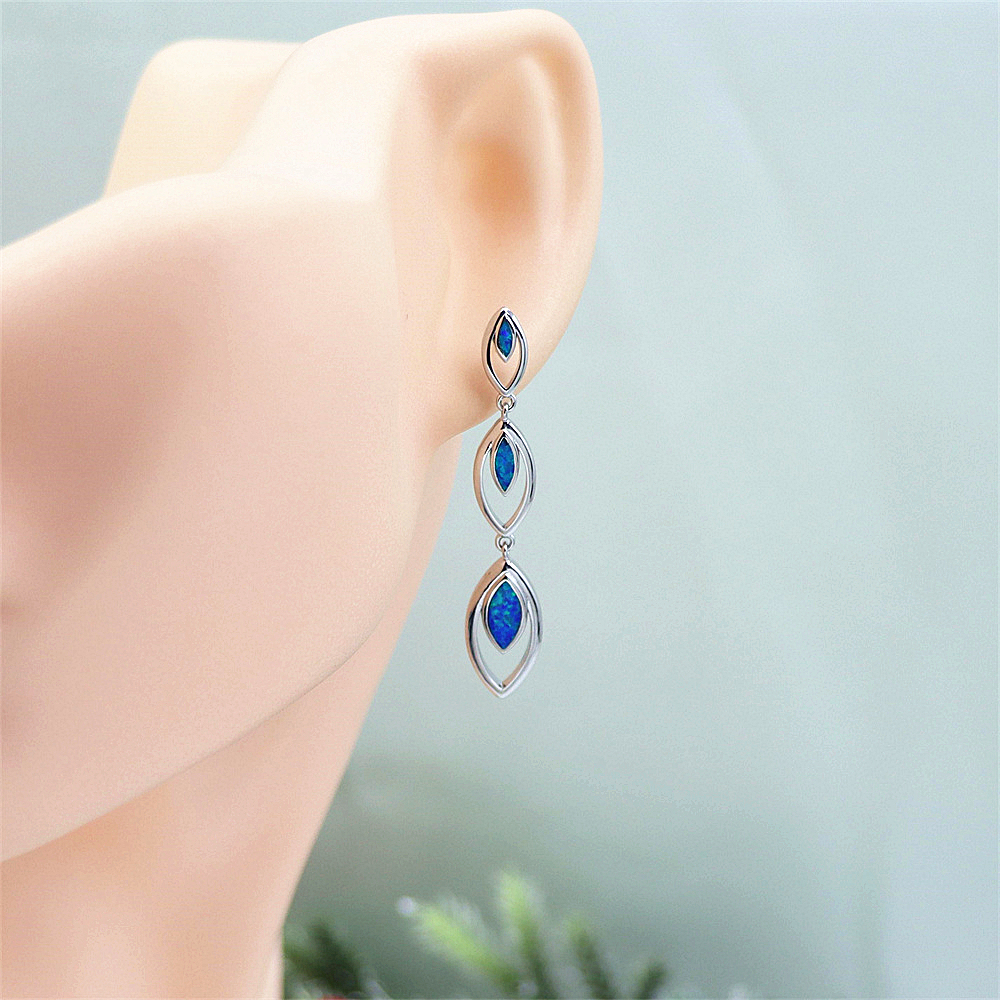 Mini Circle Opal Stud Earrings, Blue Opal Small Hoop Studs, Minimalist Luxury Jewelry, Elegant Everyday Gift for Women