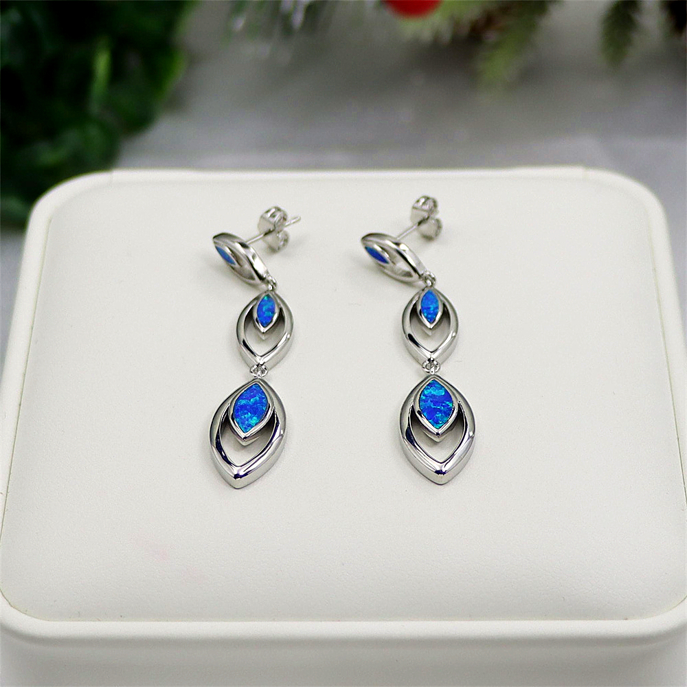 Mini Circle Opal Stud Earrings, Blue Opal Small Hoop Studs, Minimalist Luxury Jewelry, Elegant Everyday Gift for Women