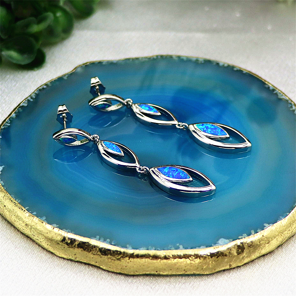 Mini Circle Opal Stud Earrings, Blue Opal Small Hoop Studs, Minimalist Luxury Jewelry, Elegant Everyday Gift for Women
