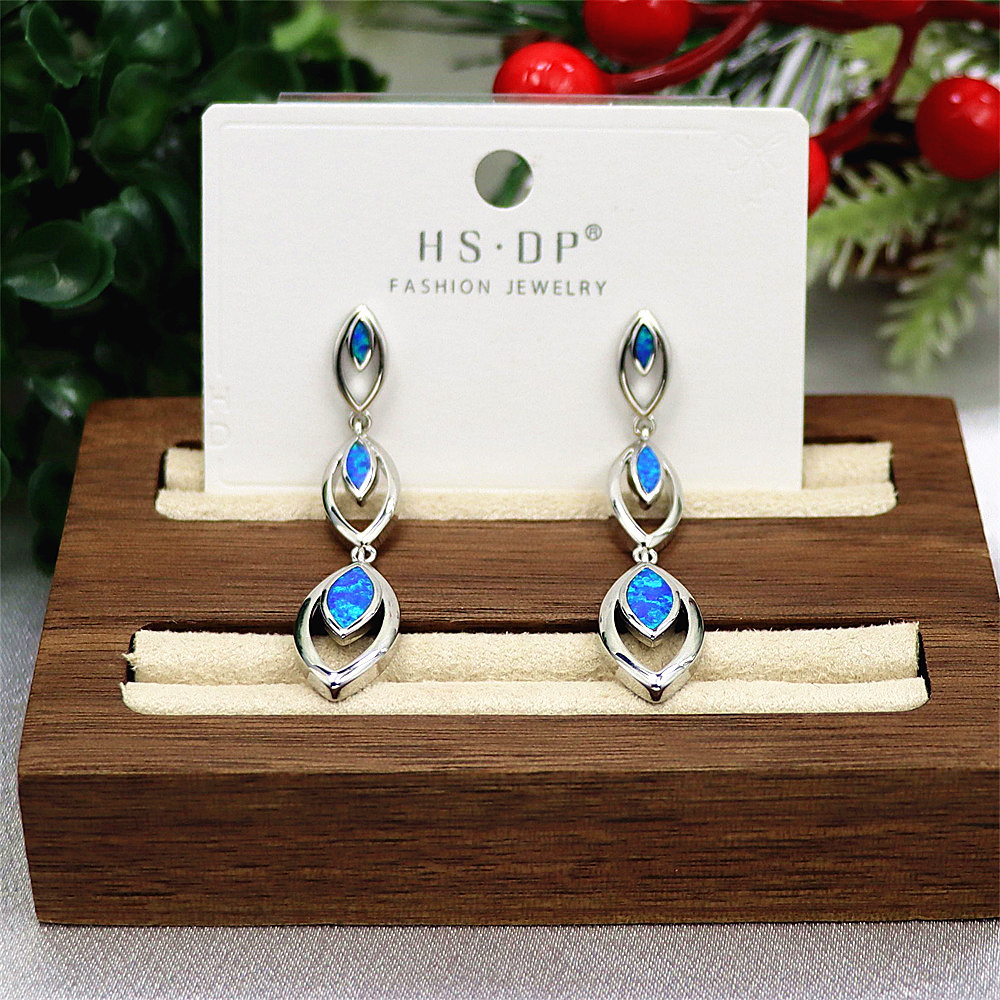 Mini Circle Opal Stud Earrings, Blue Opal Small Hoop Studs, Minimalist Luxury Jewelry, Elegant Everyday Gift for Women
