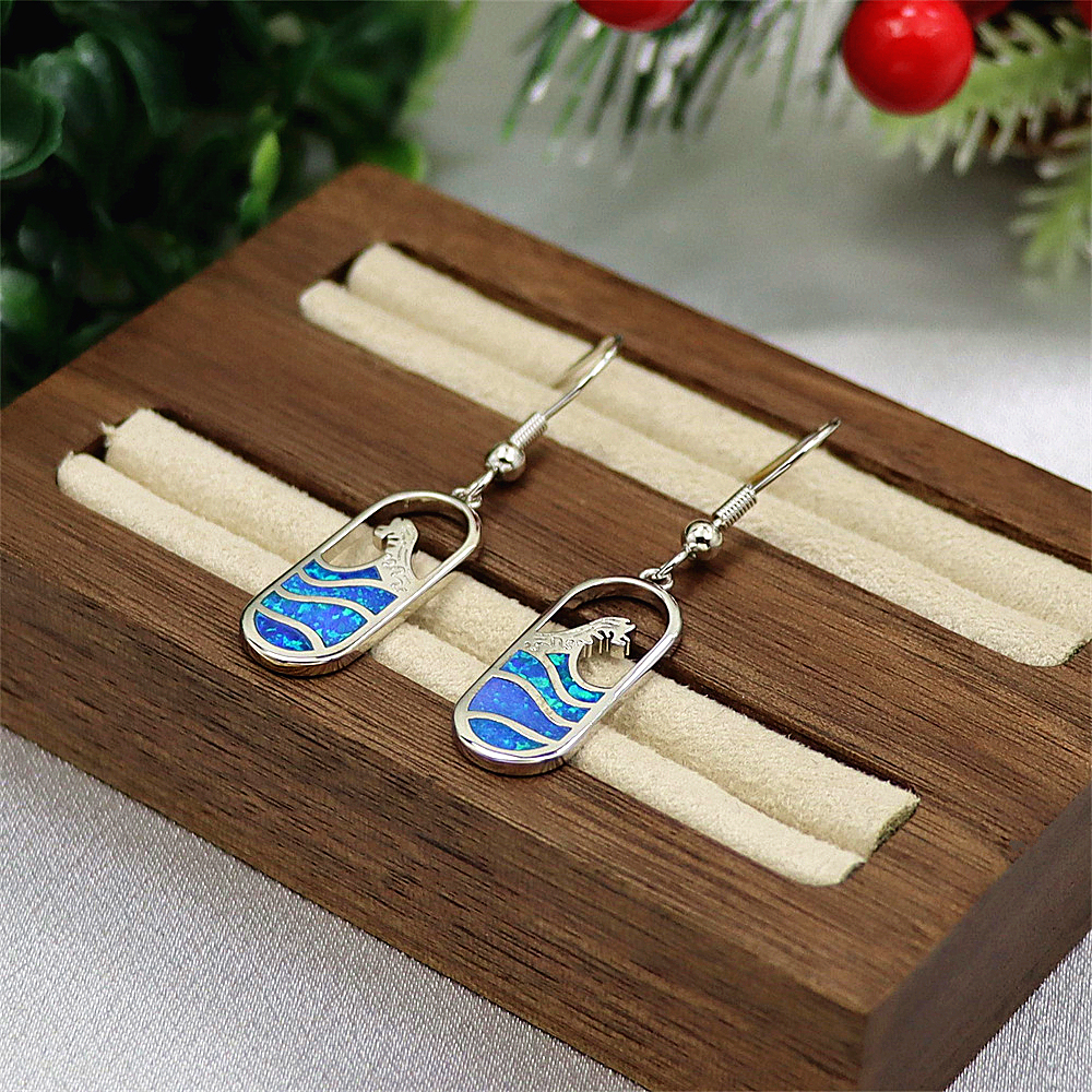 Ocean Wave Earrings, Blue Opal Nautical Dangle Earrings, Beach Statement Jewelry, Unique Coastal Gift for Women