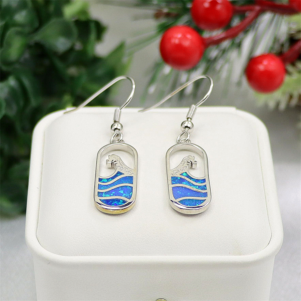 Ocean Wave Earrings, Blue Opal Nautical Dangle Earrings, Beach Statement Jewelry, Unique Coastal Gift for Women