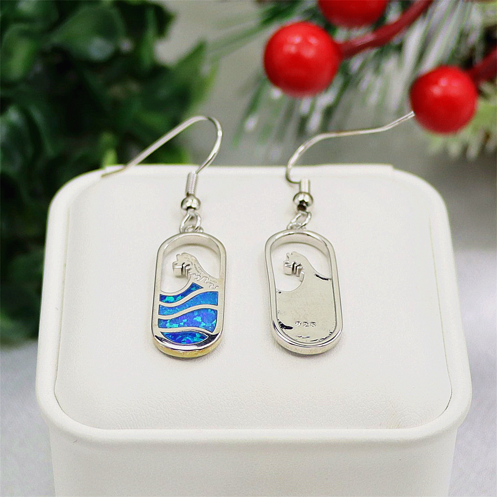 Ocean Wave Earrings, Blue Opal Nautical Dangle Earrings, Beach Statement Jewelry, Unique Coastal Gift for Women