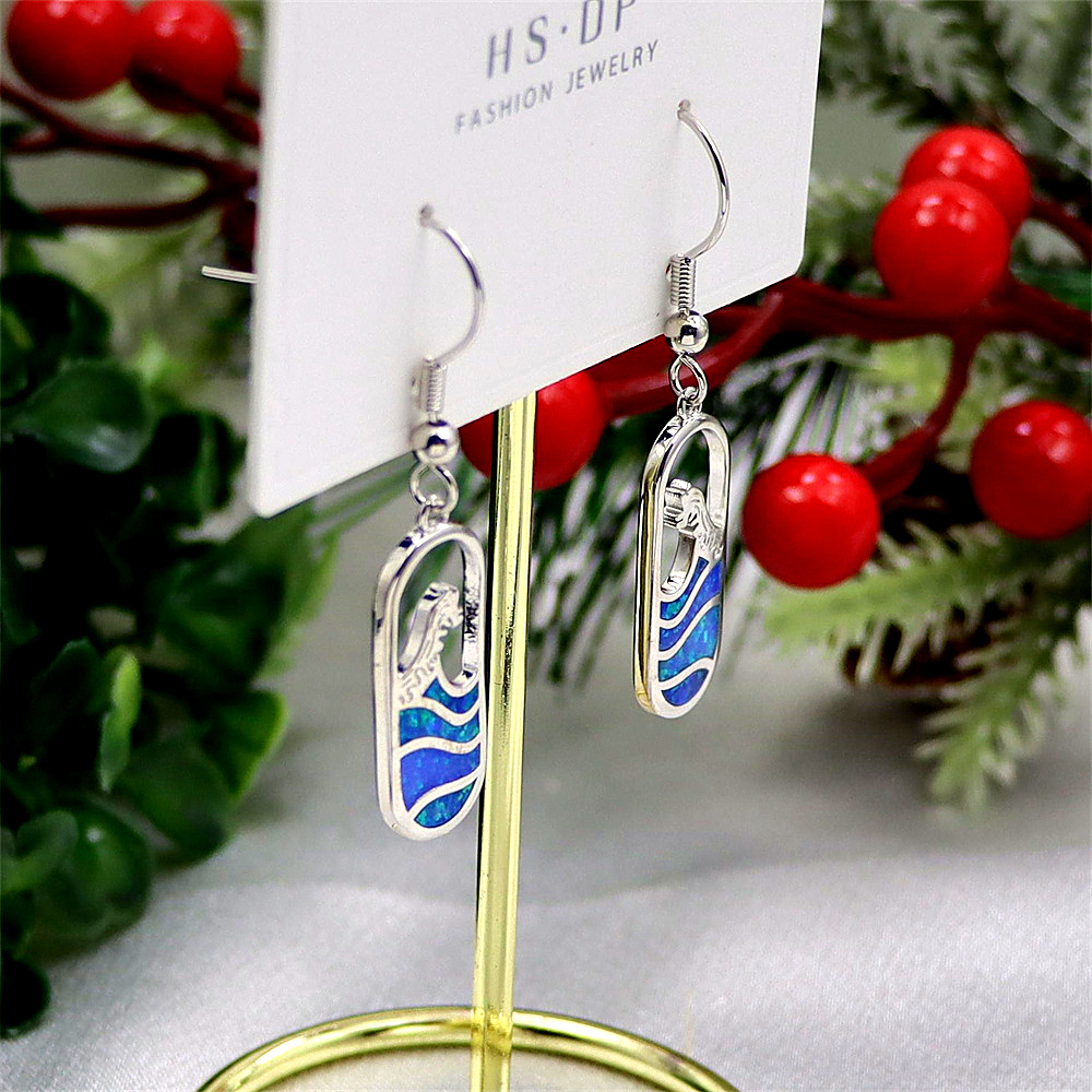 Ocean Wave Earrings, Blue Opal Nautical Dangle Earrings, Beach Statement Jewelry, Unique Coastal Gift for Women