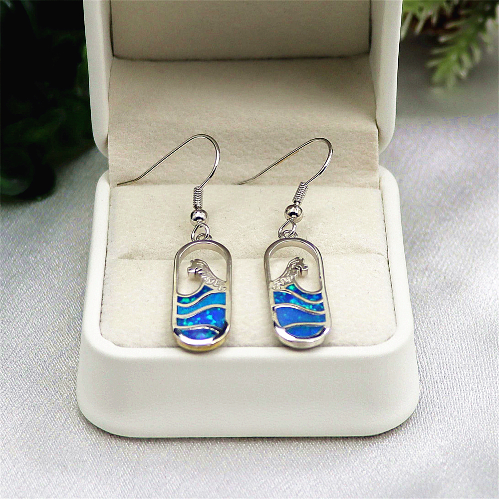 Ocean Wave Earrings, Blue Opal Nautical Dangle Earrings, Beach Statement Jewelry, Unique Coastal Gift for Women
