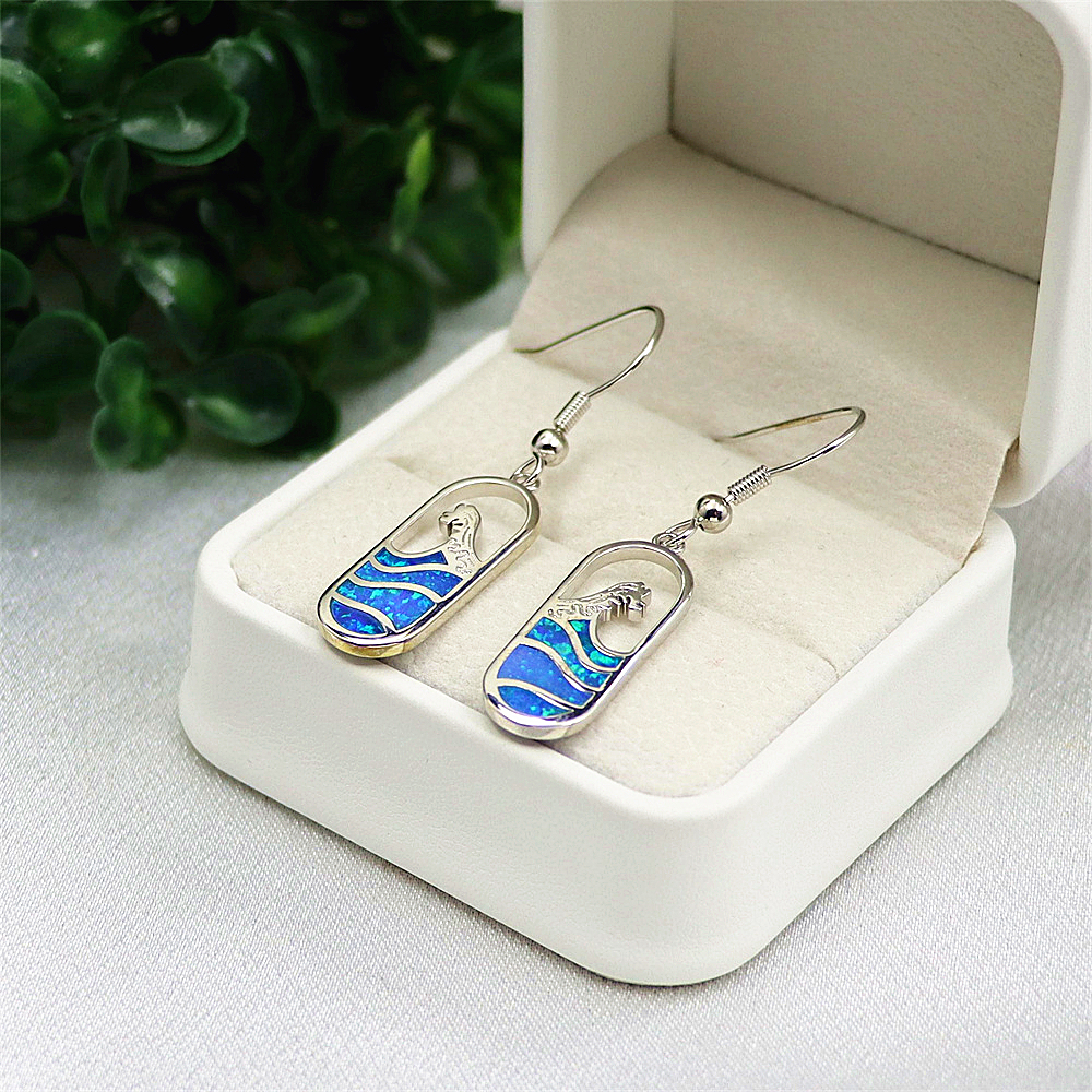 Ocean Wave Earrings, Blue Opal Nautical Dangle Earrings, Beach Statement Jewelry, Unique Coastal Gift for Women