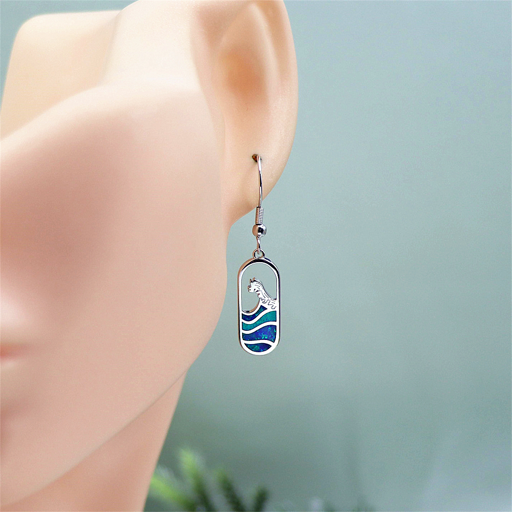 Ocean Wave Earrings, Blue Opal Nautical Dangle Earrings, Beach Statement Jewelry, Unique Coastal Gift for Women