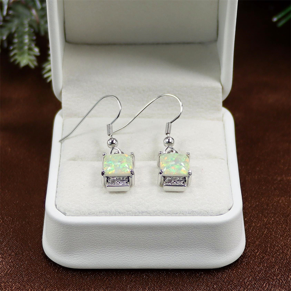 White Opal Earrings, Opal Minimalist Dangle Earrings, Elegant Everyday Jewelry, Modern Luxury Gift for Women