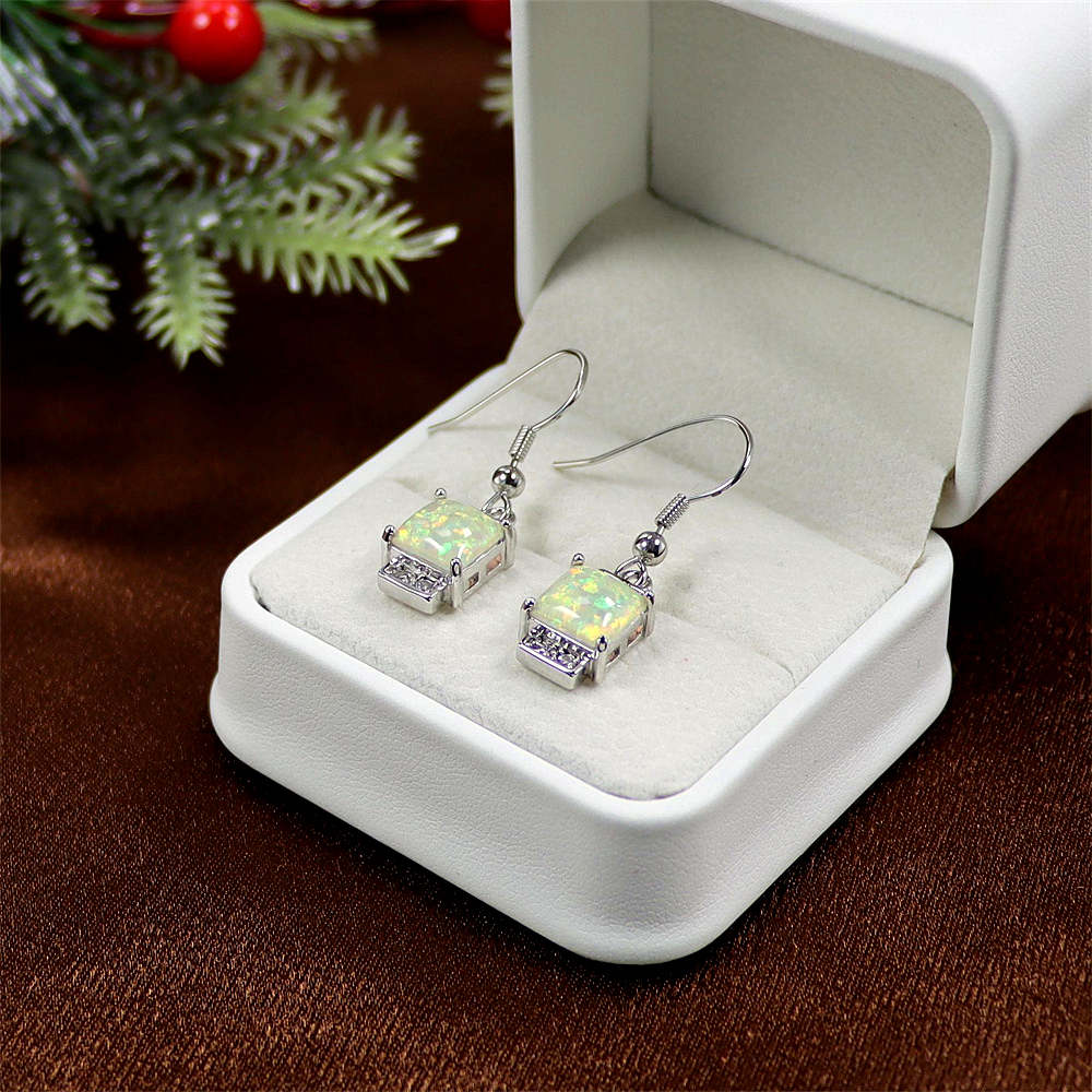 White Opal Earrings, Opal Minimalist Dangle Earrings, Elegant Everyday Jewelry, Modern Luxury Gift for Women