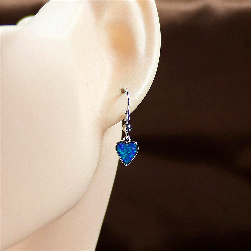 Blue Opal Heart Stud Earrings, Opal Minimalist Earrings, Dainty Romantic Jewelry, Whimsical Gift for Women