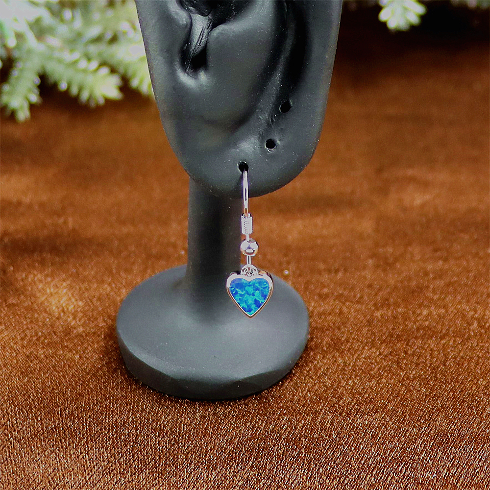Blue Opal Heart Stud Earrings, Opal Minimalist Earrings, Dainty Romantic Jewelry, Whimsical Gift for Women