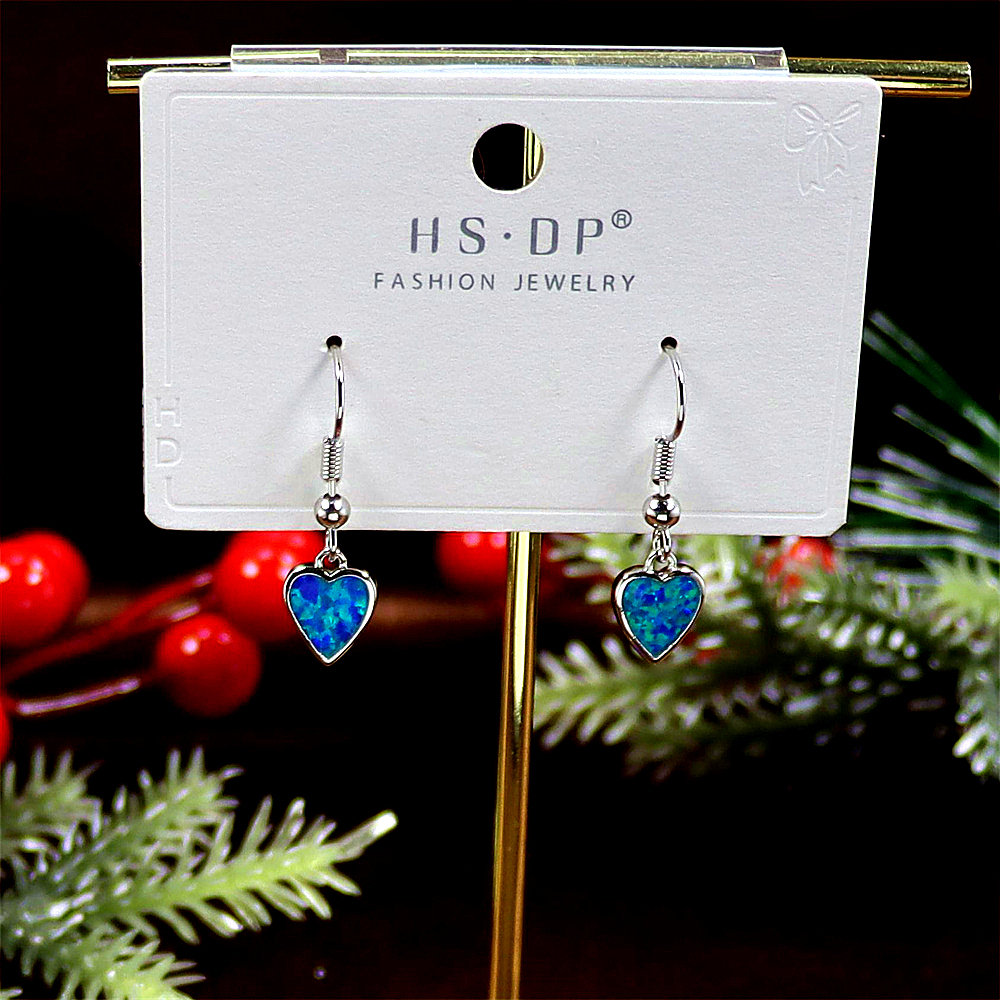 Blue Opal Heart Stud Earrings, Opal Minimalist Earrings, Dainty Romantic Jewelry, Whimsical Gift for Women