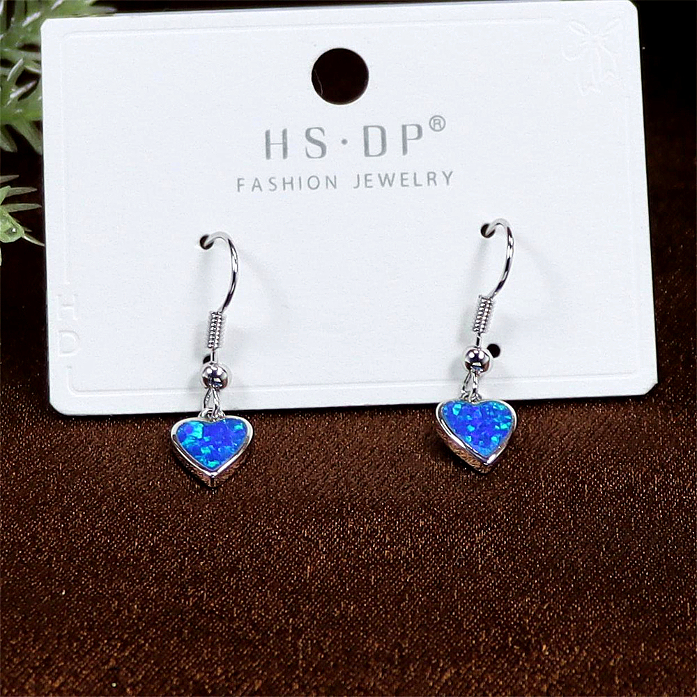 Blue Opal Heart Stud Earrings, Opal Minimalist Earrings, Dainty Romantic Jewelry, Whimsical Gift for Women