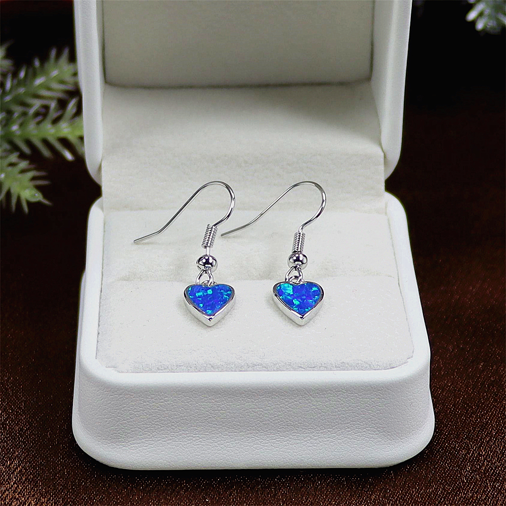 Blue Opal Heart Stud Earrings, Opal Minimalist Earrings, Dainty Romantic Jewelry, Whimsical Gift for Women