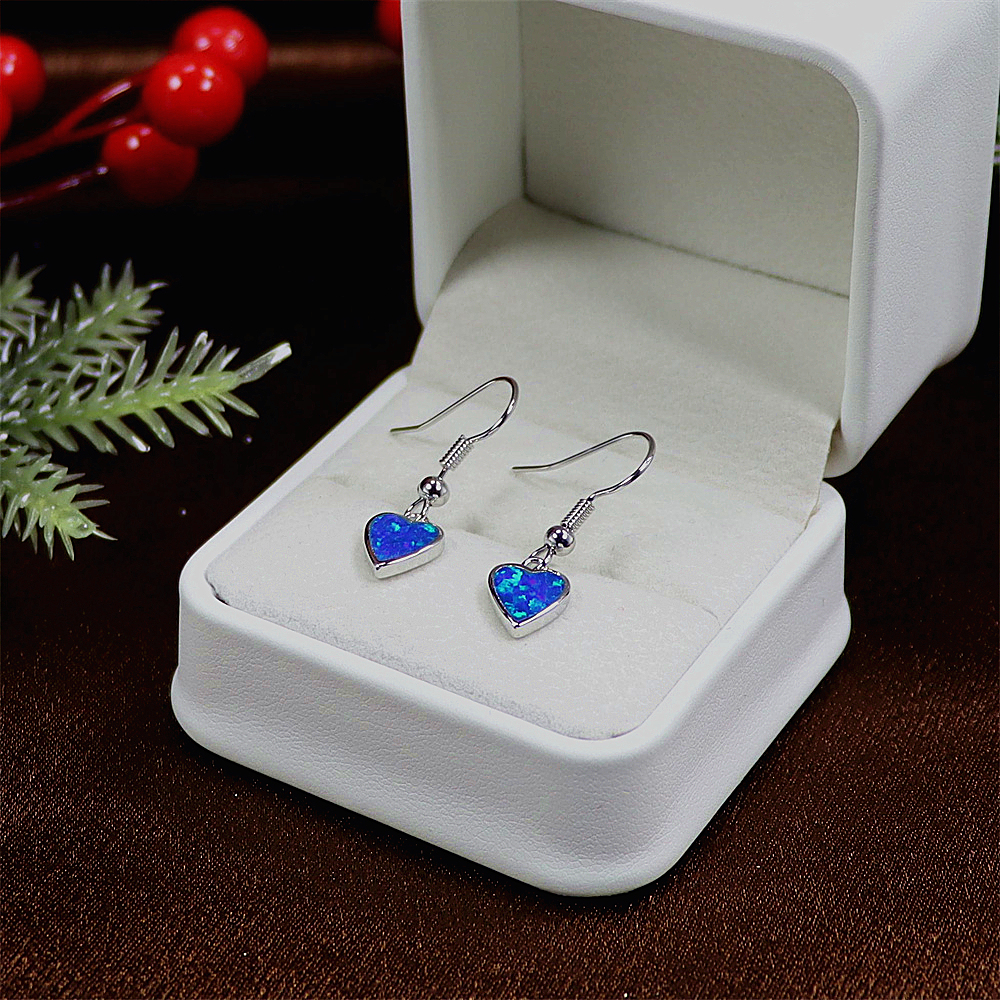 Blue Opal Heart Stud Earrings, Opal Minimalist Earrings, Dainty Romantic Jewelry, Whimsical Gift for Women