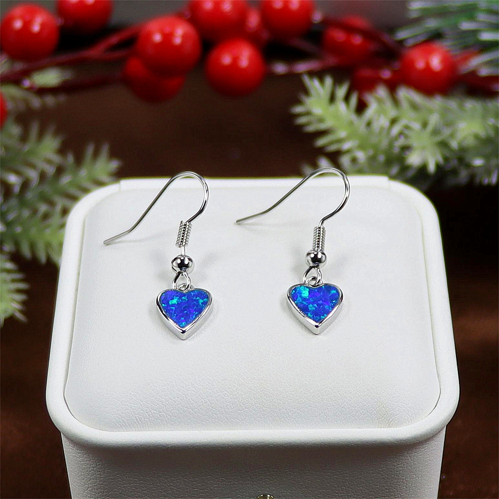 Blue Opal Heart Stud Earrings, Opal Minimalist Earrings, Dainty Romantic Jewelry, Whimsical Gift for Women