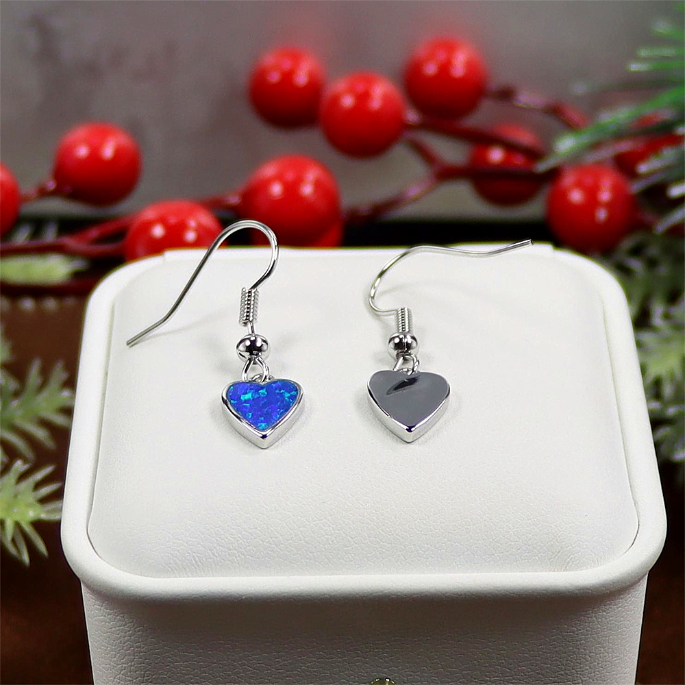 Blue Opal Heart Stud Earrings, Opal Minimalist Earrings, Dainty Romantic Jewelry, Whimsical Gift for Women