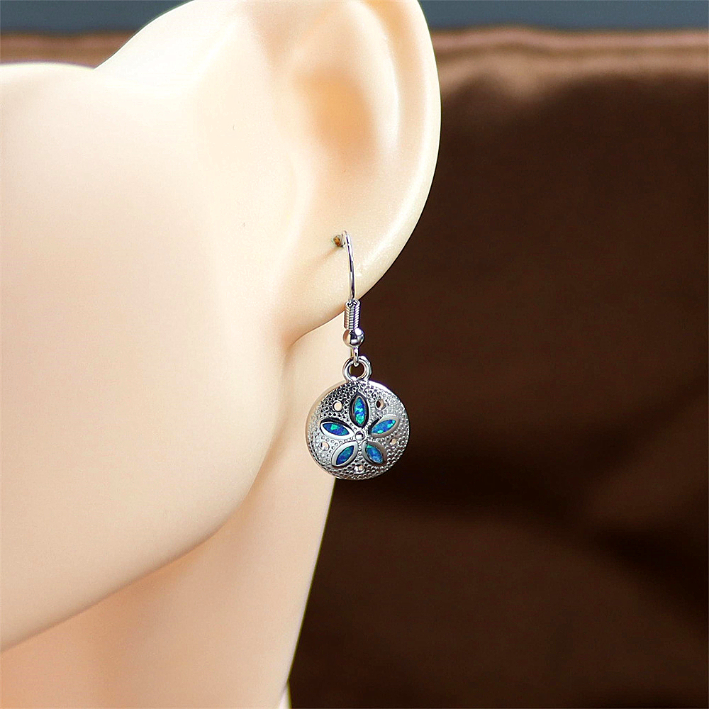 Sand Dollar Earrings, Round Opal Ocean Themed Earrings, Bohemian Beach Jewelry, Nautical Gift for Women