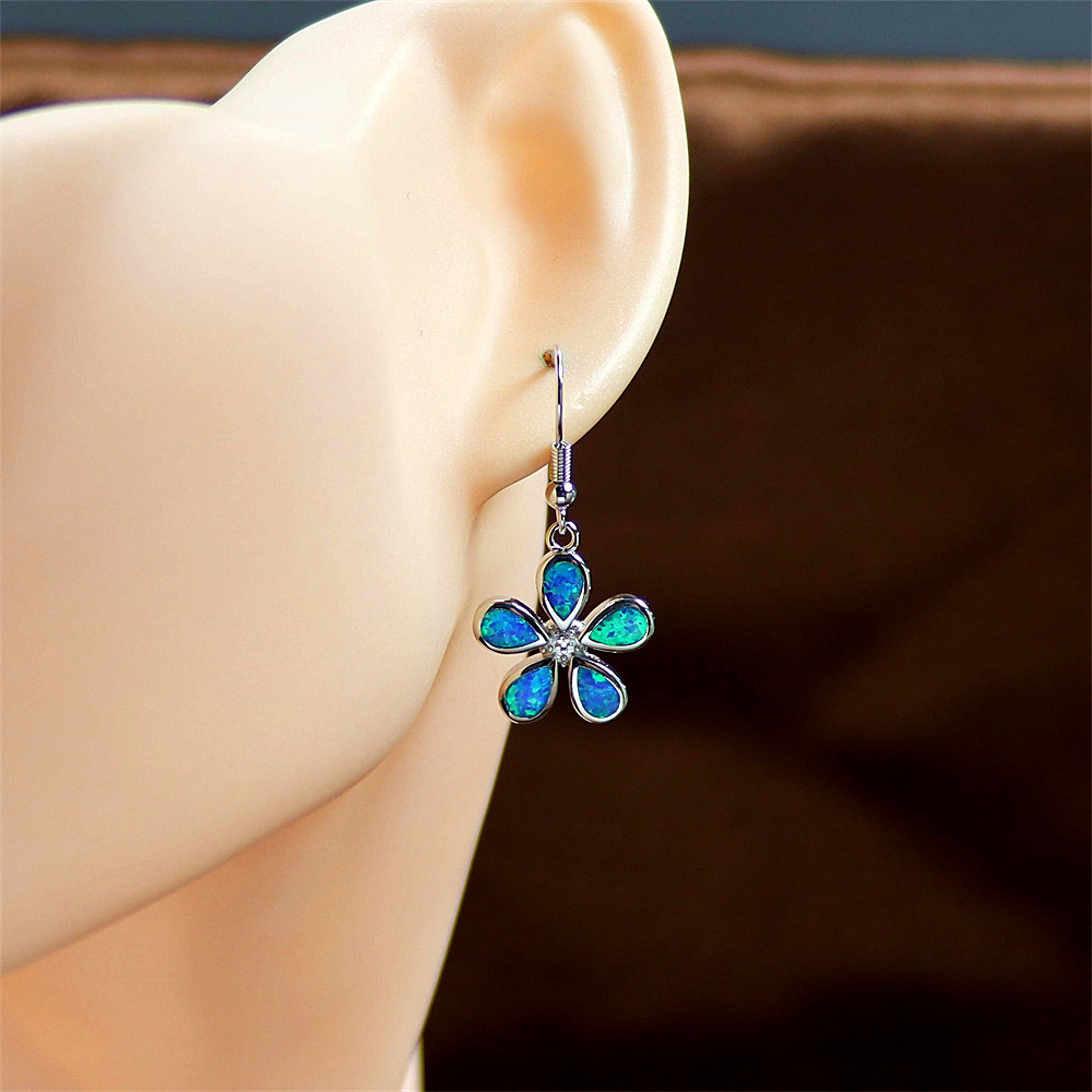 Plum Blossom Stud Earrings, Opal Floral Earrings, Oriental Elegant Jewelry, Delicate Gift for Women & Girls