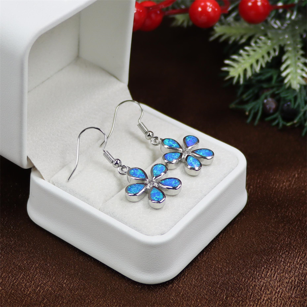 Plum Blossom Stud Earrings, Opal Floral Earrings, Oriental Elegant Jewelry, Delicate Gift for Women & Girls