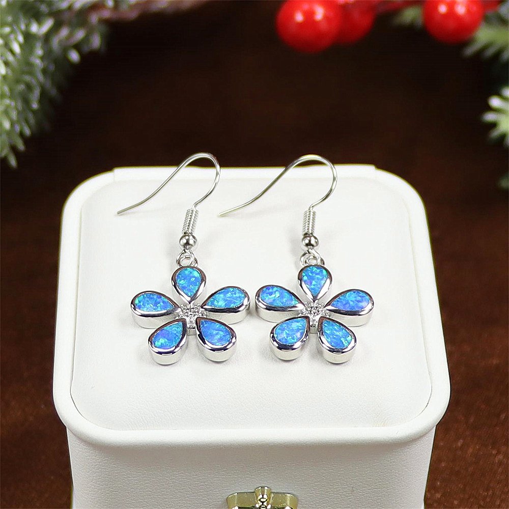 Plum Blossom Stud Earrings, Opal Floral Earrings, Oriental Elegant Jewelry, Delicate Gift for Women & Girls