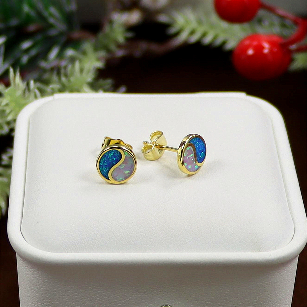 Yin Yang Stud Earrings, Opal Circle Earrings, Balanced Cute Jewelry, Whimsical Gift for Women