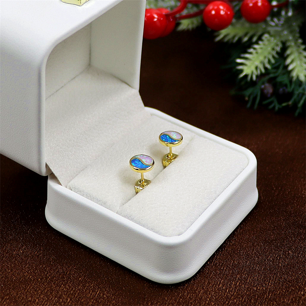 Yin Yang Stud Earrings, Opal Circle Earrings, Balanced Cute Jewelry, Whimsical Gift for Women