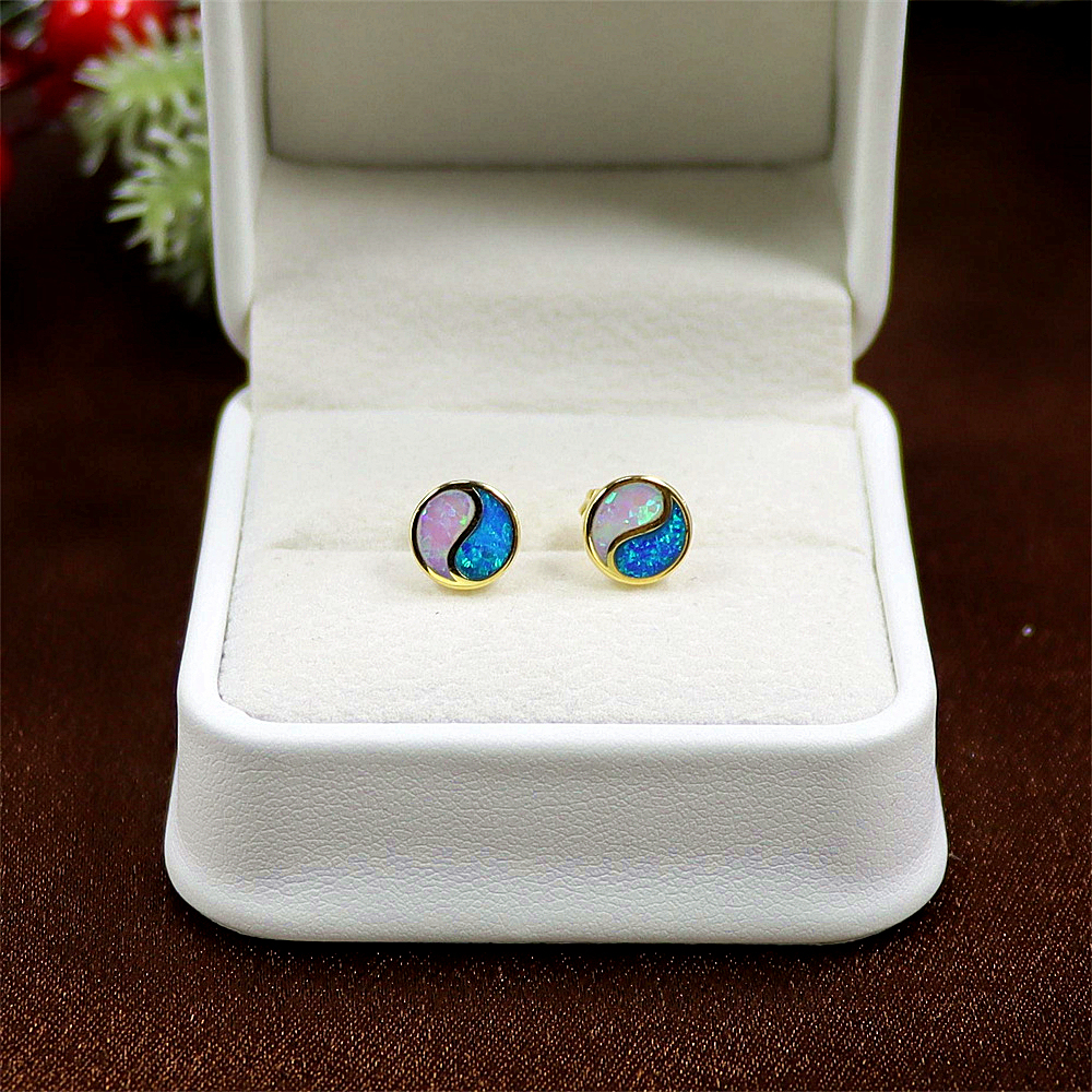 Yin Yang Stud Earrings, Opal Circle Earrings, Balanced Cute Jewelry, Whimsical Gift for Women