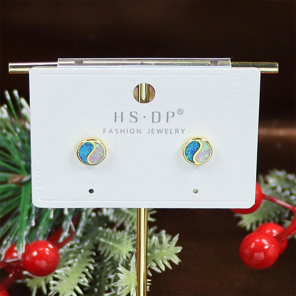 Yin Yang Stud Earrings, Opal Circle Earrings, Balanced Cute Jewelry, Whimsical Gift for Women