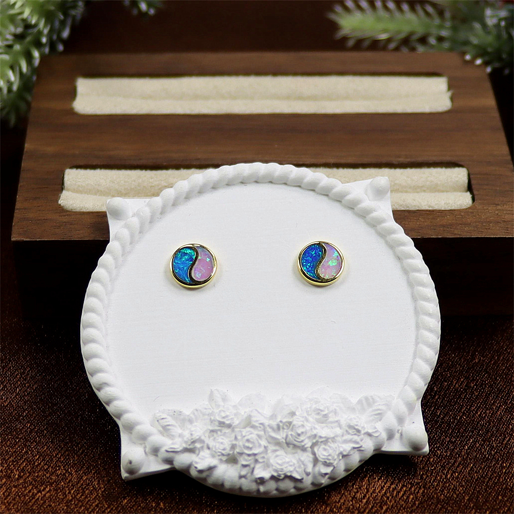 Yin Yang Stud Earrings, Opal Circle Earrings, Balanced Cute Jewelry, Whimsical Gift for Women