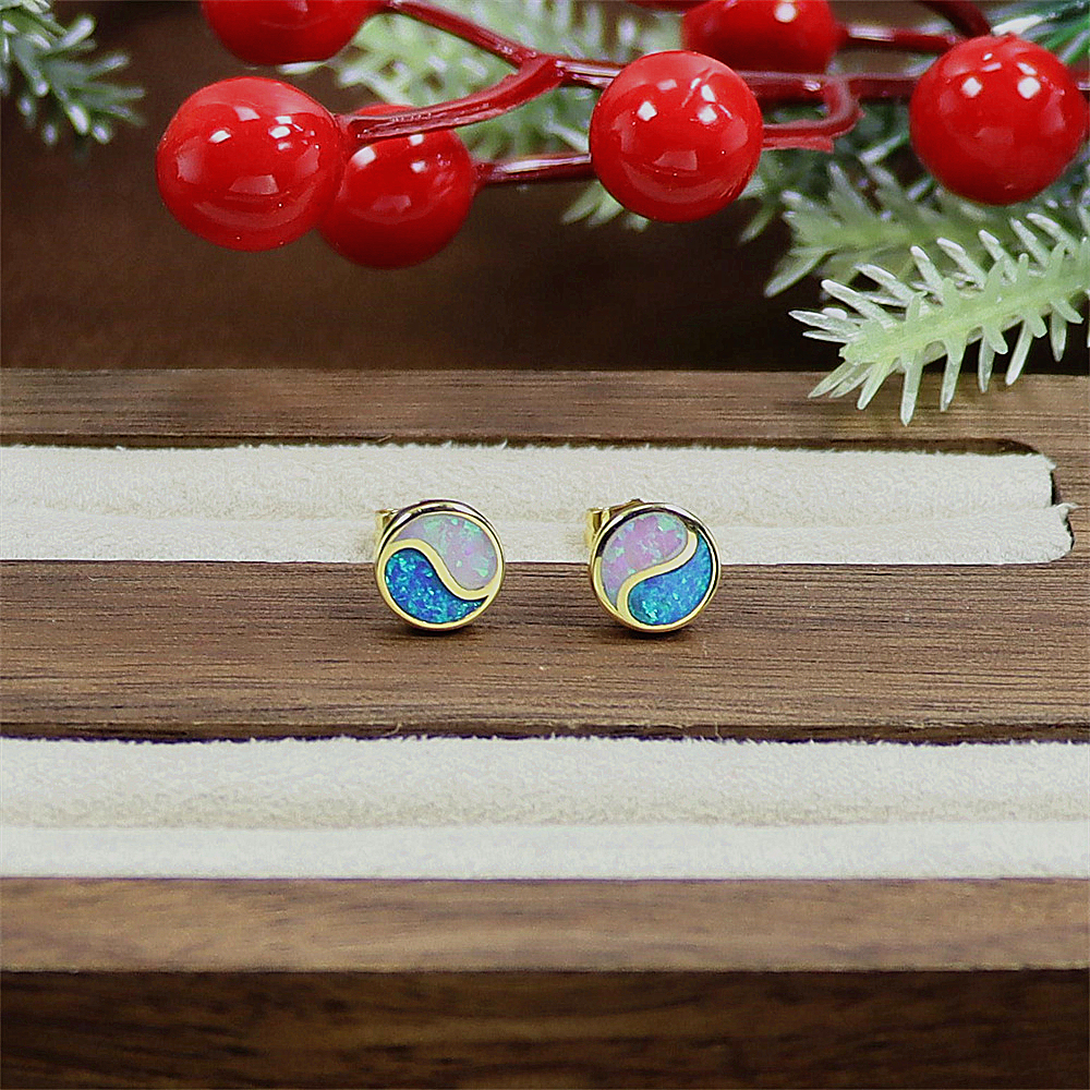 Yin Yang Stud Earrings, Opal Circle Earrings, Balanced Cute Jewelry, Whimsical Gift for Women