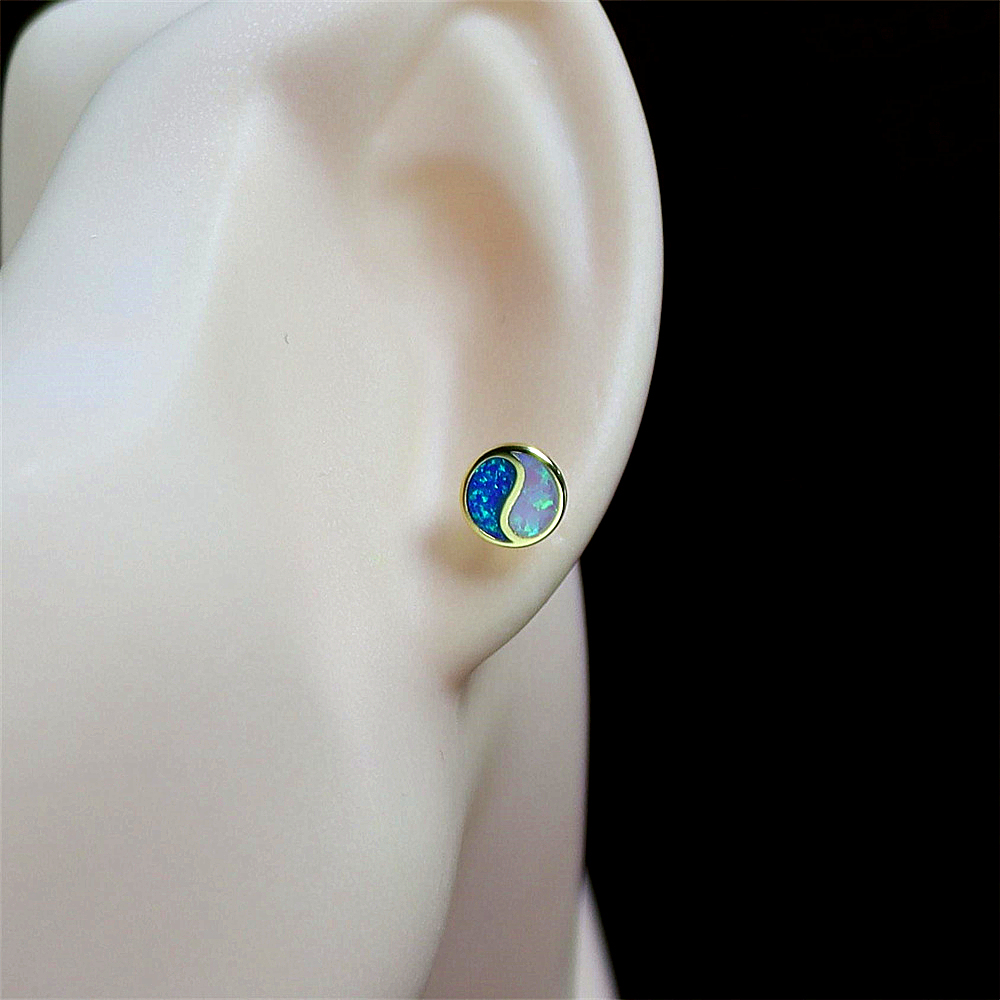 Yin Yang Stud Earrings, Opal Circle Earrings, Balanced Cute Jewelry, Whimsical Gift for Women