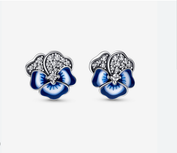 Pandora Blue Pansy Flower Stud Earrings ale s925