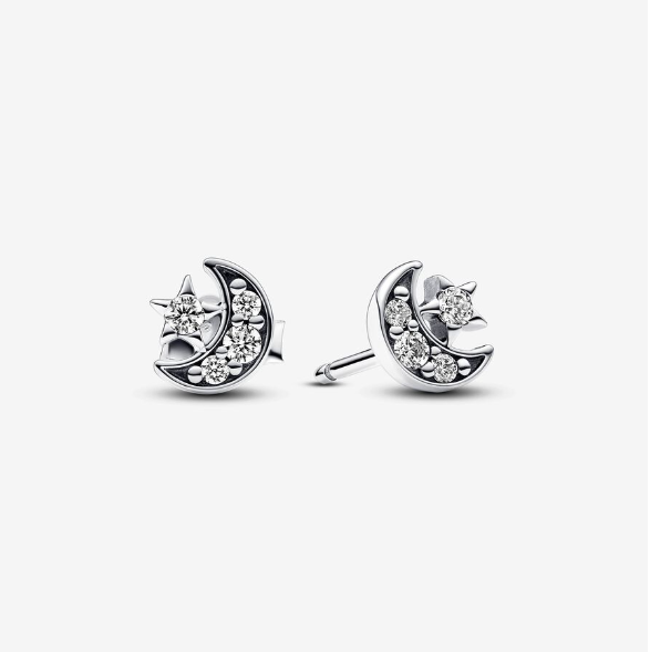 Pandora  Sparkling Moon & Star Stud Earrings Silver ale s925