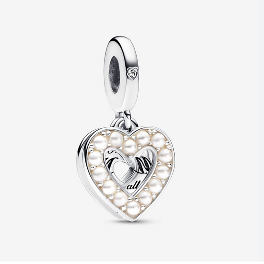 Pandora Moments Pearlescent White Heart Double Dangle Charm  ale s925