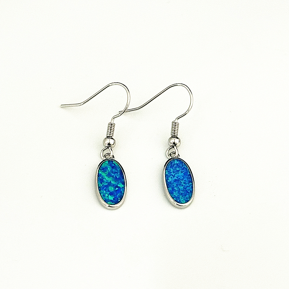 Blue Oval Opal Earrings, Opal Ocean Style Dangle Earrings, Minimalist Nautical Jewelry, Elegant Gift for Women