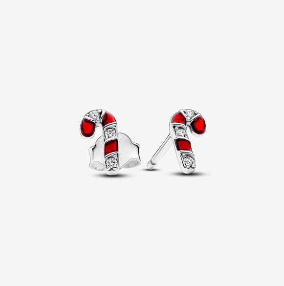 Pandora  Sparkling Red Candy Cane Stud Earrings Silver ale s925