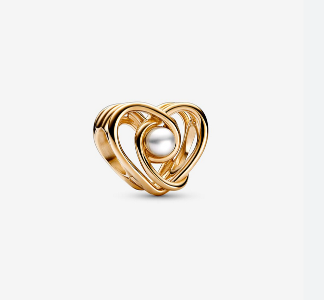 Pandora Openwork Swirling Heart Treated Freshwater Cultured Pearl Charm Gift Bag