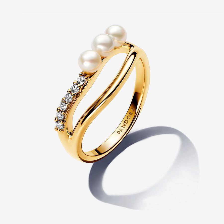 PANDORA Essence Pearl & Organically Shaped Double Band Ring