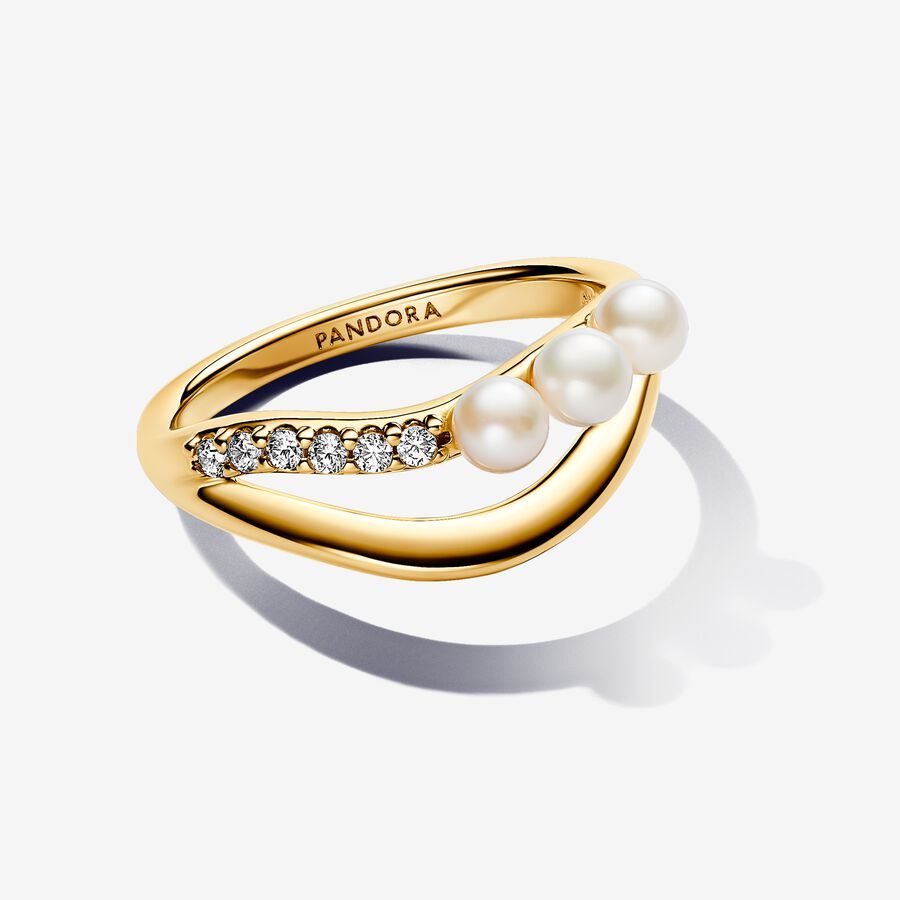 PANDORA Essence Pearl & Organically Shaped Double Band Ring