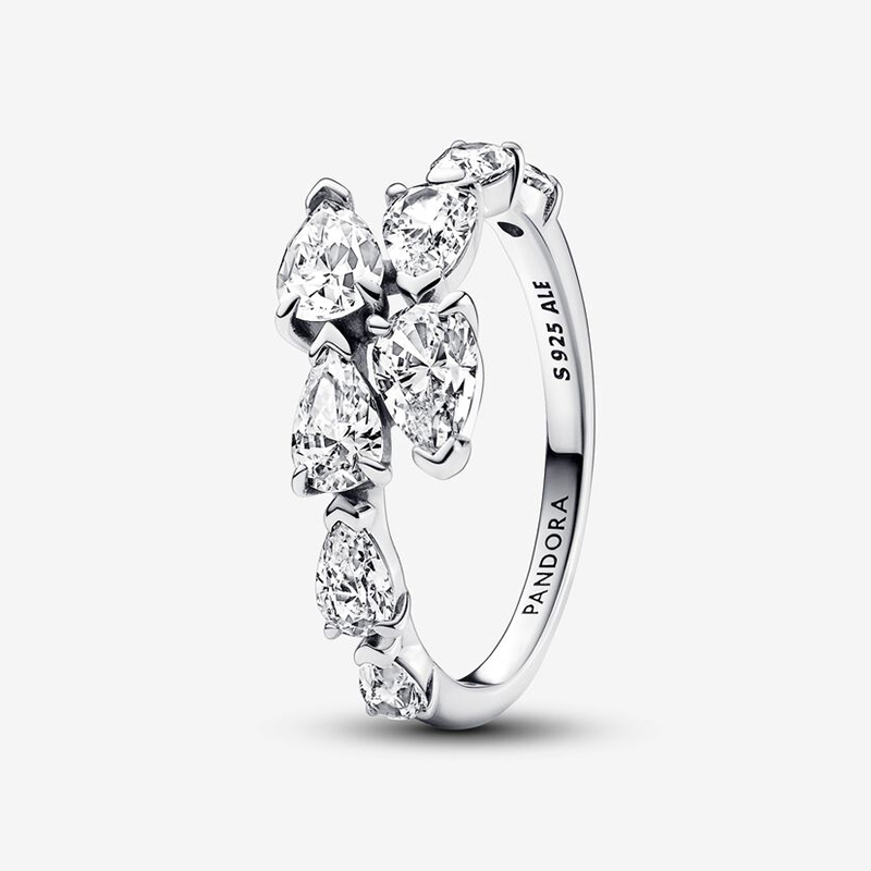 Pandora Sparkling Overlapping Band Silver Ring
