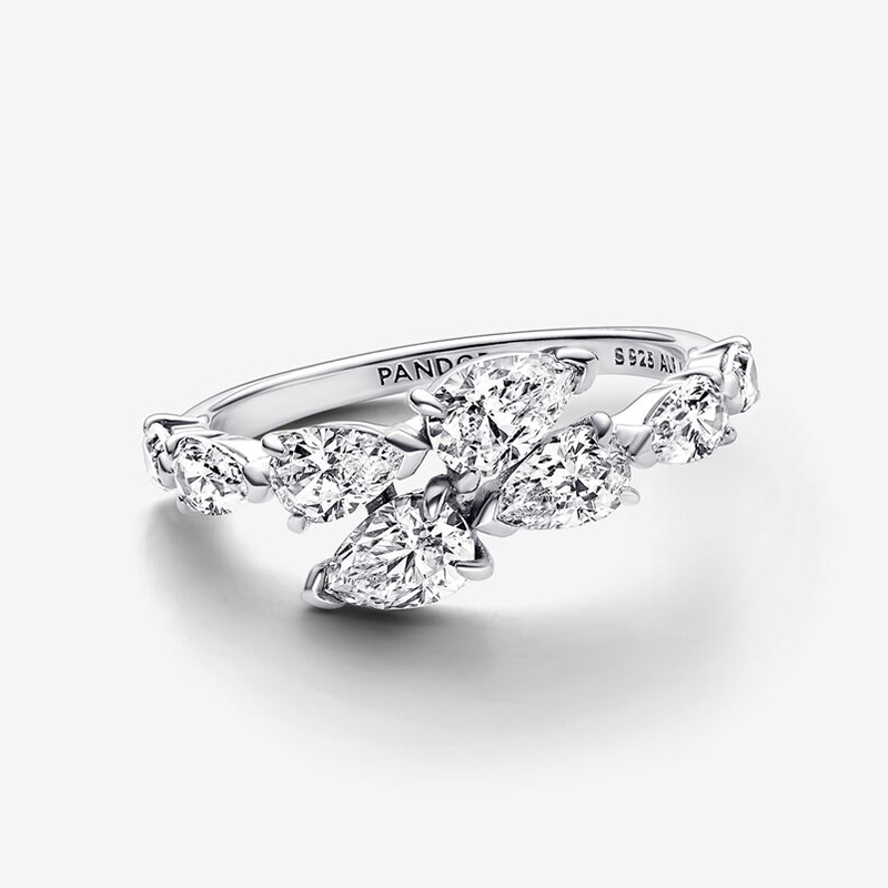 Pandora Sparkling Overlapping Band Silver Ring