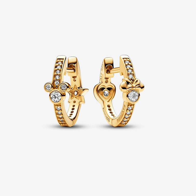 Pandora  Mickey Mouse & Minnie Mouse Sparkling  Gold Hoop Earrings